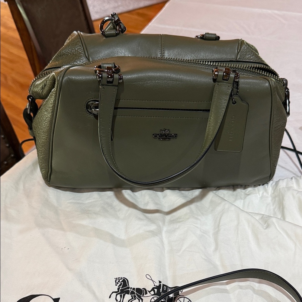 Coach Olive Green Leather Duffel Satchel